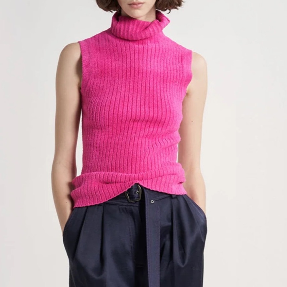 SIES MARJAN Saya Ribbed Chenille Turtleneck Sweater Size Small In Pink Fushia